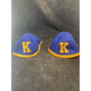 Set of 2 Vintage Felt Blue Beanie Caps Gold Letter K Kent State Golden Flashes
